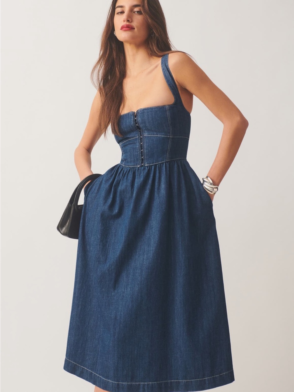 ✨NEW✨Reformation Tagliatelle Denim Midi Dress in Ellis Wash Blue